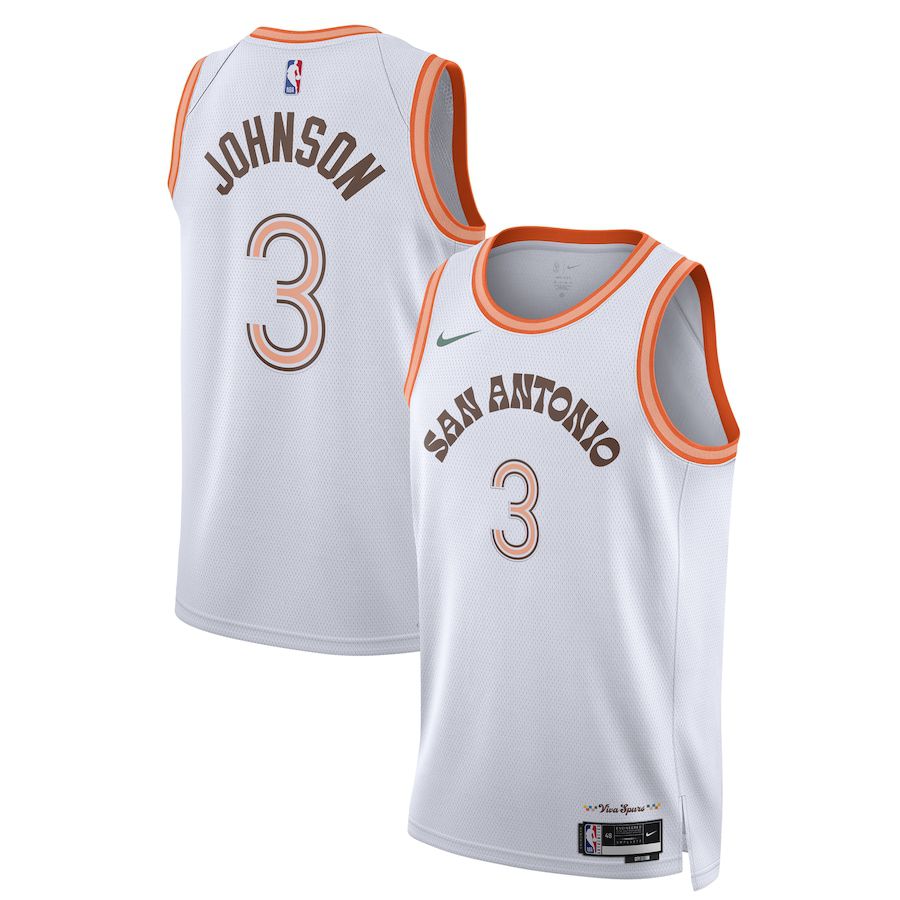 Men San Antonio Spurs 3 Keldon Johnson Nike White City Edition 2023-24 Swingman NBA Jersey